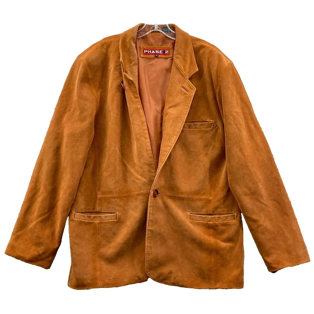 Phase 2 Suede Blazer Jacket Men's Medium Brown Leather‎ Corpcore 70s Moto Offic